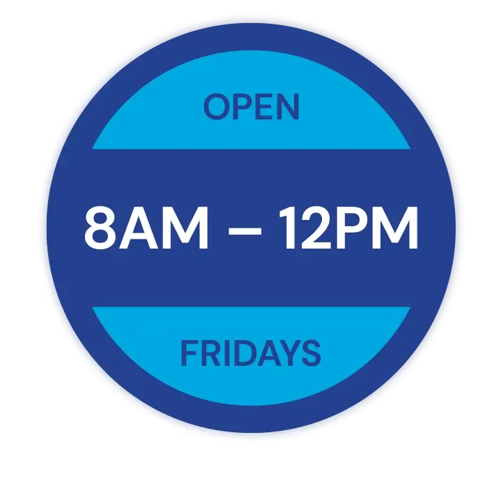 open 8 am - 12 pm Fridays